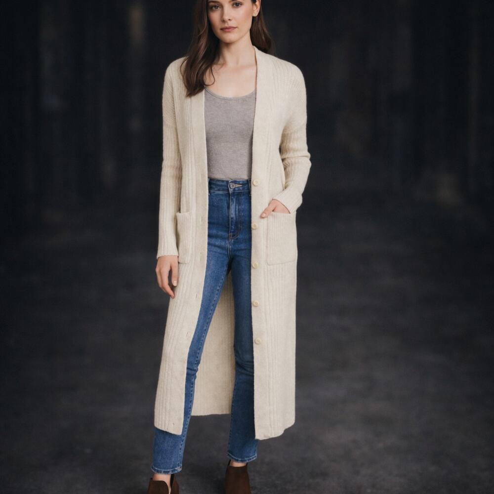 Anthropologie Saturday Sunday SZ S Semana Ribbed Duster Cardigan Oatmeal